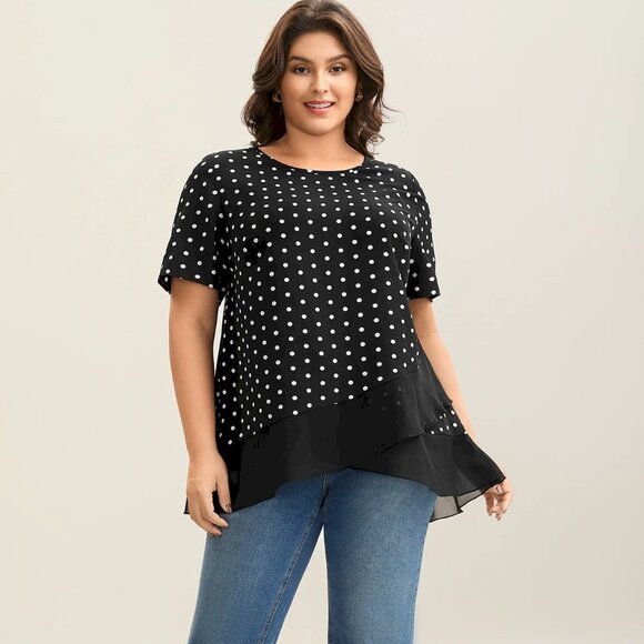 BloomChic Black White Polka Dot Short Sleeve Top Size 22-24 NWT - Picture 2 of 6